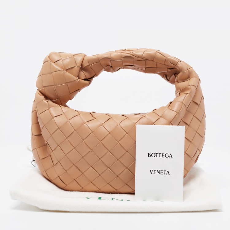 Pre Owned Bottega Veneta Almond Gold Intrecciato Leather Mini Jodie Hobo