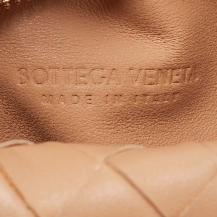 Pre Owned Bottega Veneta Almond Gold Intrecciato Leather Mini Jodie Hobo