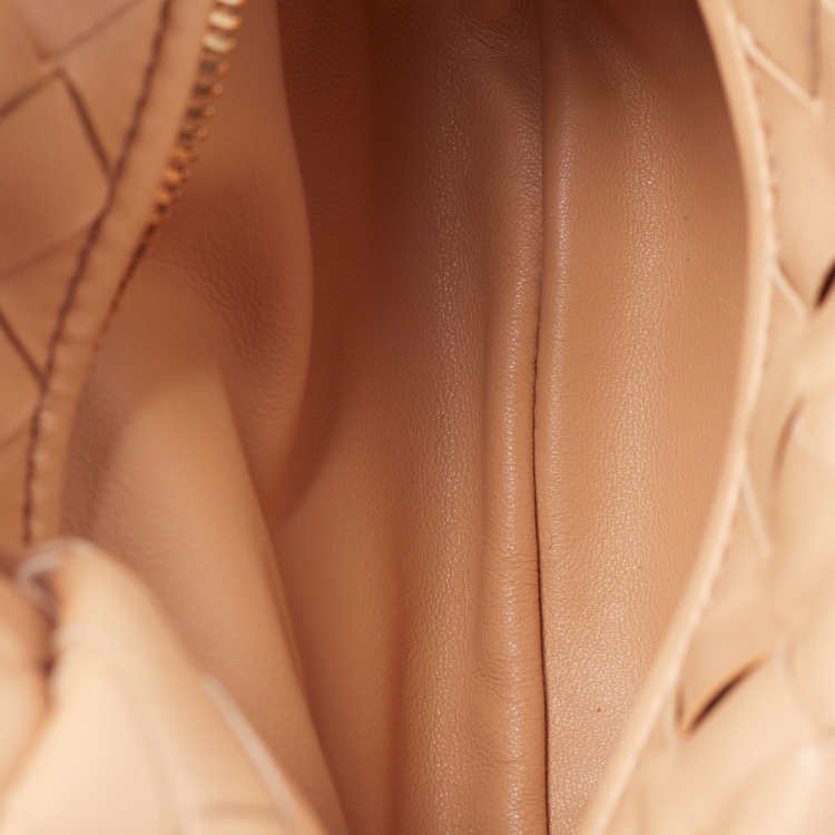 Pre Owned Bottega Veneta Almond Gold Intrecciato Leather Mini Jodie Hobo