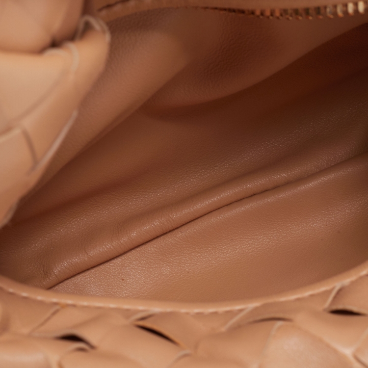 Pre Owned Bottega Veneta Almond Gold Intrecciato Leather Mini Jodie Hobo