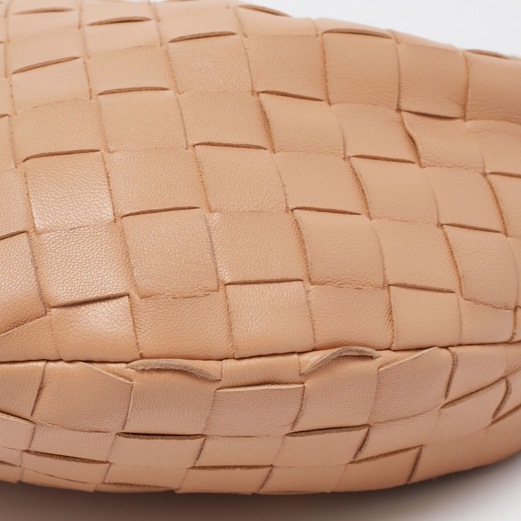 Pre Owned Bottega Veneta Almond Gold Intrecciato Leather Mini Jodie Hobo