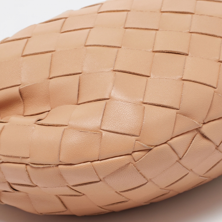 Pre Owned Bottega Veneta Almond Gold Intrecciato Leather Mini Jodie Hobo