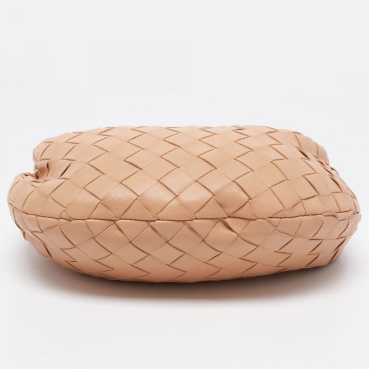 Pre Owned Bottega Veneta Almond Gold Intrecciato Leather Mini Jodie Hobo