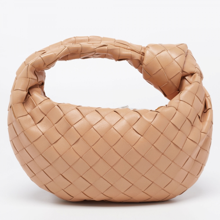 Pre Owned Bottega Veneta Almond Gold Intrecciato Leather Mini Jodie Hobo