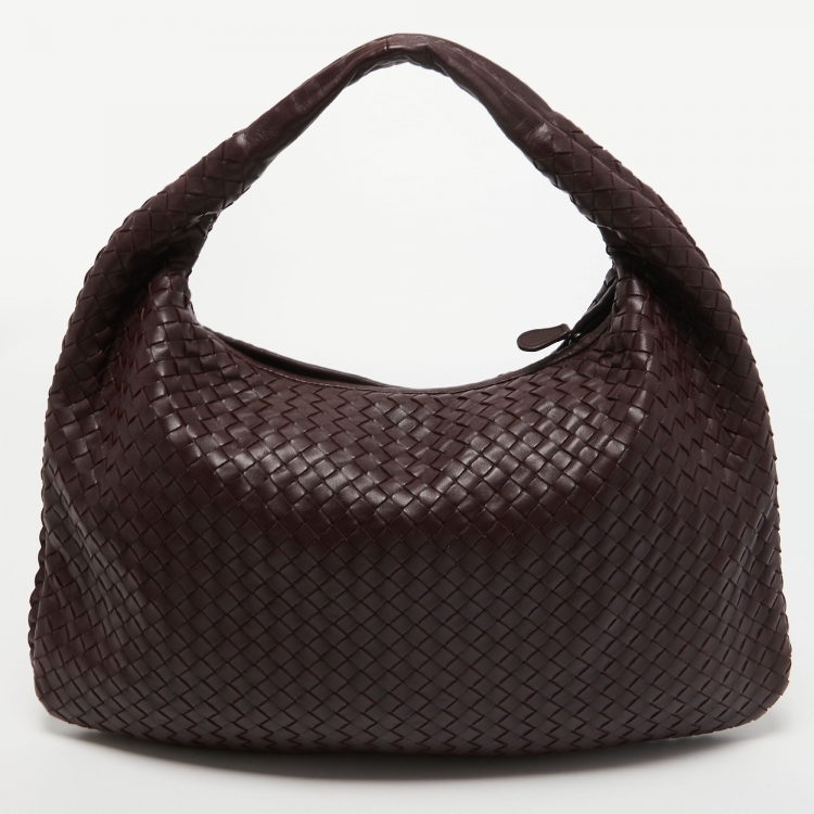 Pre Owned Bottega Veneta Burgundy Intrecciato Leather Large Veneta Hobo