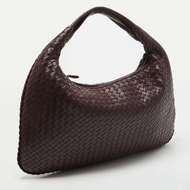 Pre Owned Bottega Veneta Burgundy Intrecciato Leather Large Veneta Hobo
