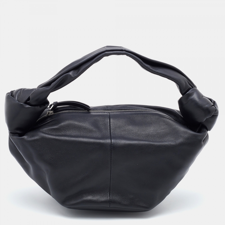 Pre Owned Bottega Veneta Black Leather Mini Double Knot Hobo