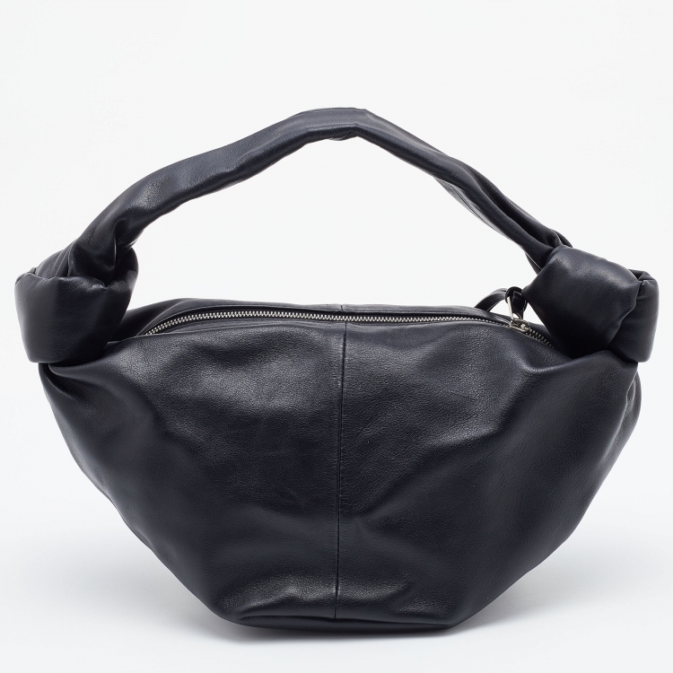 Pre Owned Bottega Veneta Black Leather Mini Double Knot Hobo