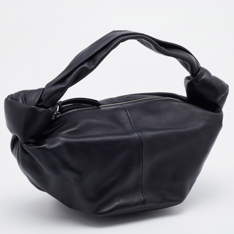 Pre Owned Bottega Veneta Black Leather Mini Double Knot Hobo