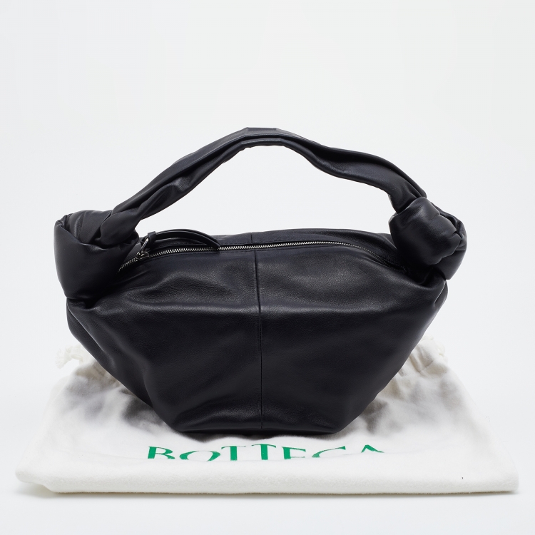 Pre Owned Bottega Veneta Black Leather Mini Double Knot Hobo