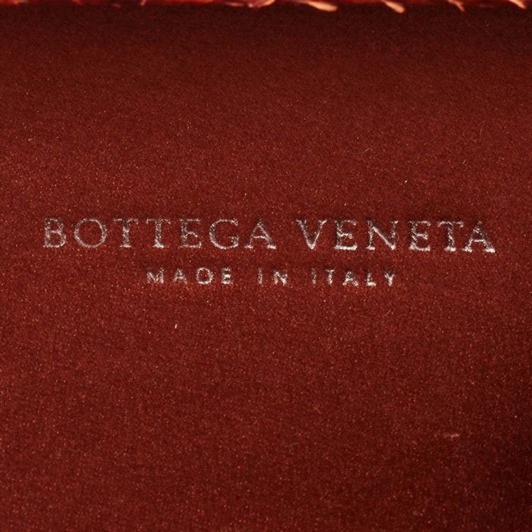Pre Owned Bottega Veneta Brown Brique Intrecciato Satin and Karung Knot Embellished Clutch
