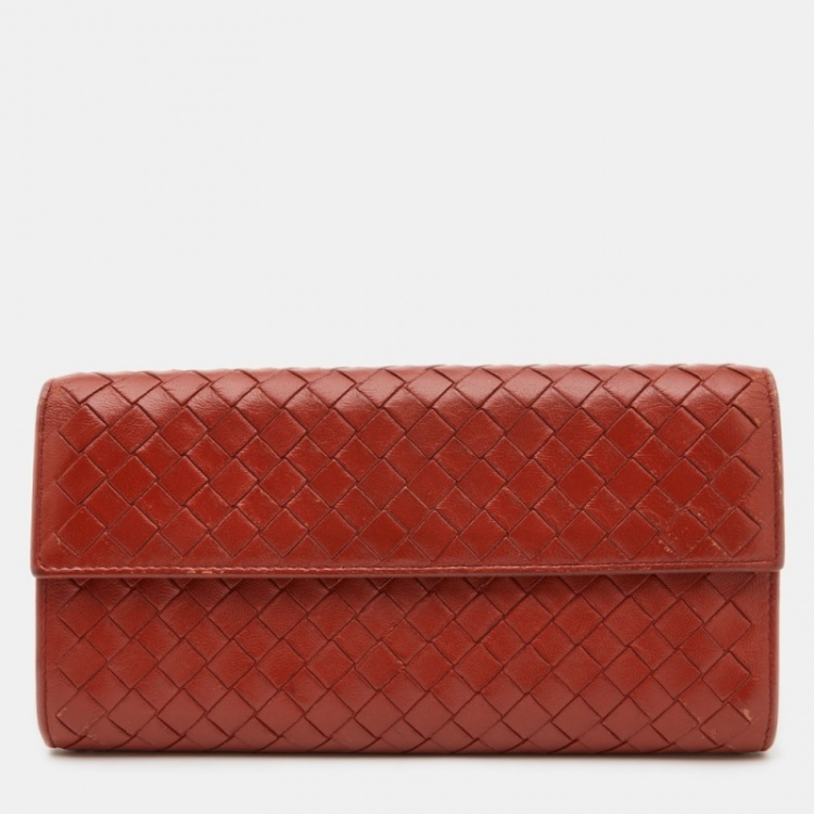 Bottega Veneta Rust Intrecciato Leather Flap Continental Wallet Bottega ...