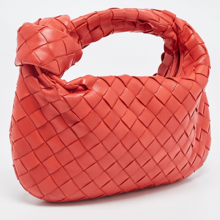 Pre Owned Bottega Veneta Red Intrecciato Leather Mini BV Jodie Bag