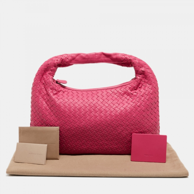 Pre Owned Bottega Veneta Pink Intrecciato Leather Medium Veneta Hobo