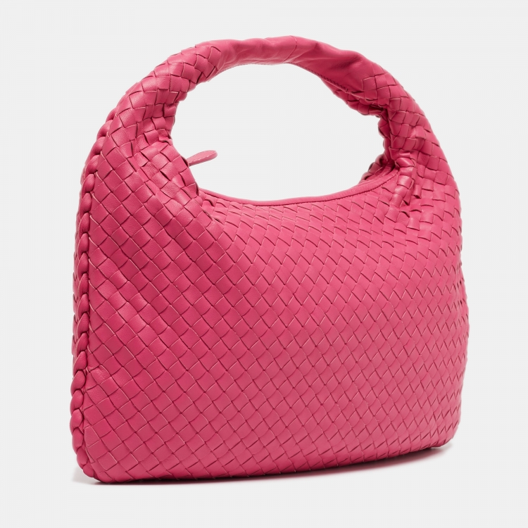 Pre Owned Bottega Veneta Pink Intrecciato Leather Medium Veneta Hobo