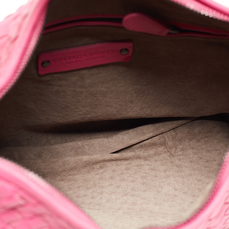 Pre Owned Bottega Veneta Pink Intrecciato Leather Medium Veneta Hobo