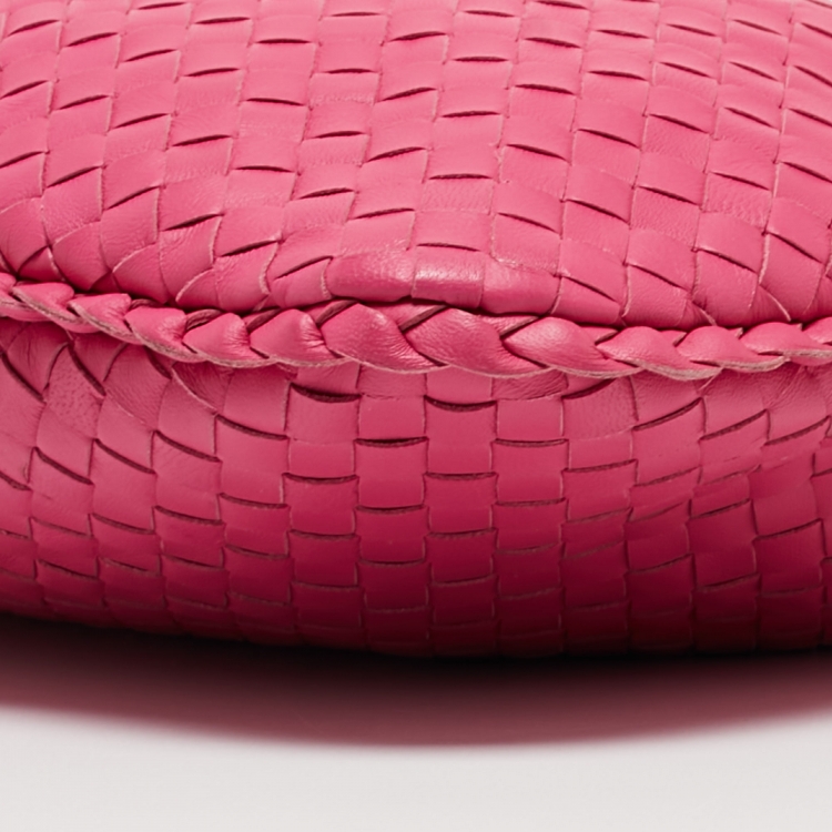 Pre Owned Bottega Veneta Pink Intrecciato Leather Medium Veneta Hobo