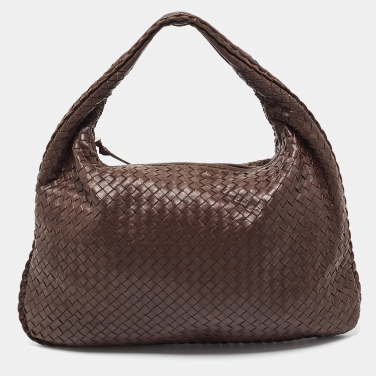 Pre Owned Bottega Veneta Choco Brown Intrecciato Leather Veneta Hobo