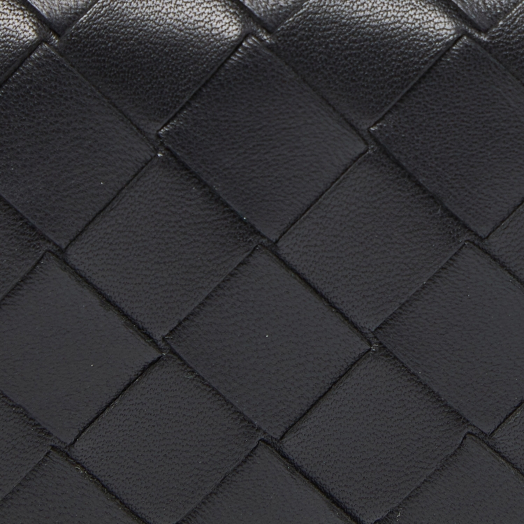 Pre Owned Bottega Veneta Black Intrecciato Leather Business Card Case