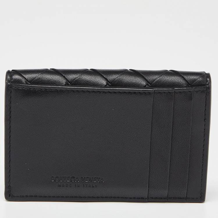 Pre Owned Bottega Veneta Black Intrecciato Leather Business Card Case