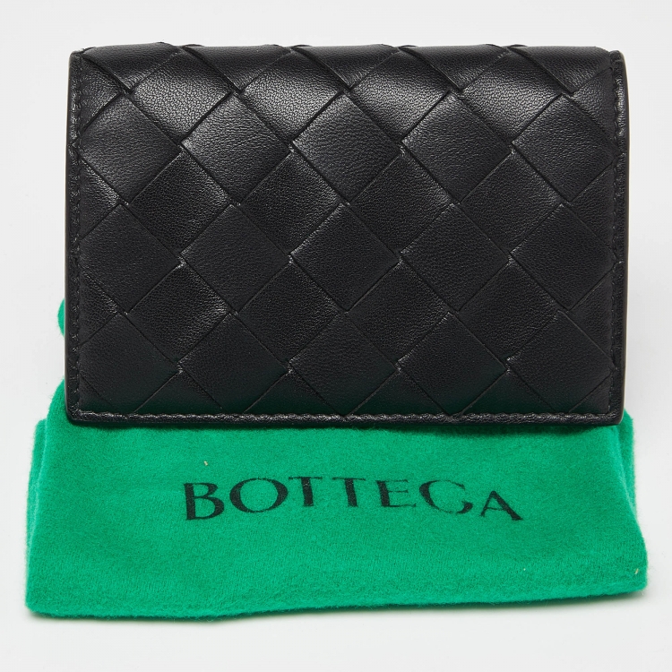 Pre Owned Bottega Veneta Black Intrecciato Leather Business Card Case