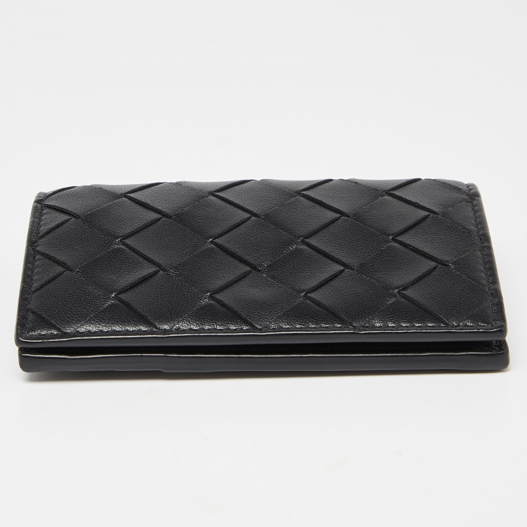 Pre Owned Bottega Veneta Black Intrecciato Leather Business Card Case