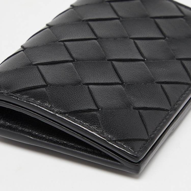 Pre Owned Bottega Veneta Black Intrecciato Leather Business Card Case