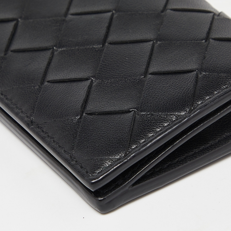 Pre Owned Bottega Veneta Black Intrecciato Leather Business Card Case