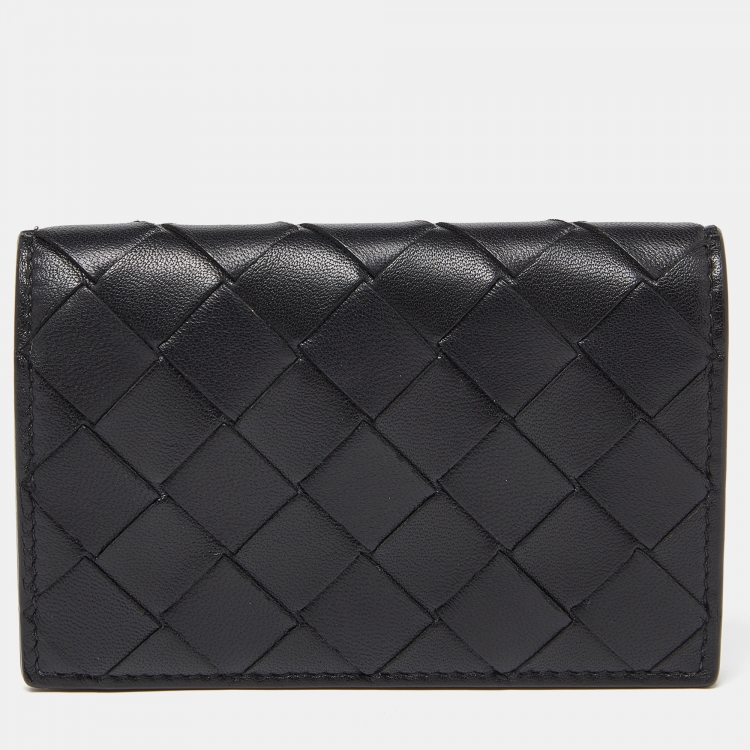 Pre Owned Bottega Veneta Black Intrecciato Leather Business Card Case