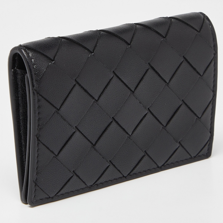 Pre Owned Bottega Veneta Black Intrecciato Leather Business Card Case