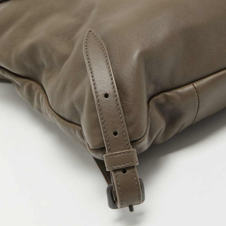 Pre Owned Bottega Veneta Grey Intrecciato Leather Drawstring Flap Bakcpack