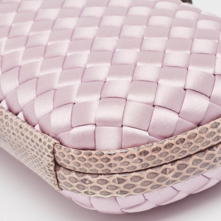 Pre Owned Bottega Veneta Lavender Intrecciato Satin and Watersnake Leather Knot Long Clutch