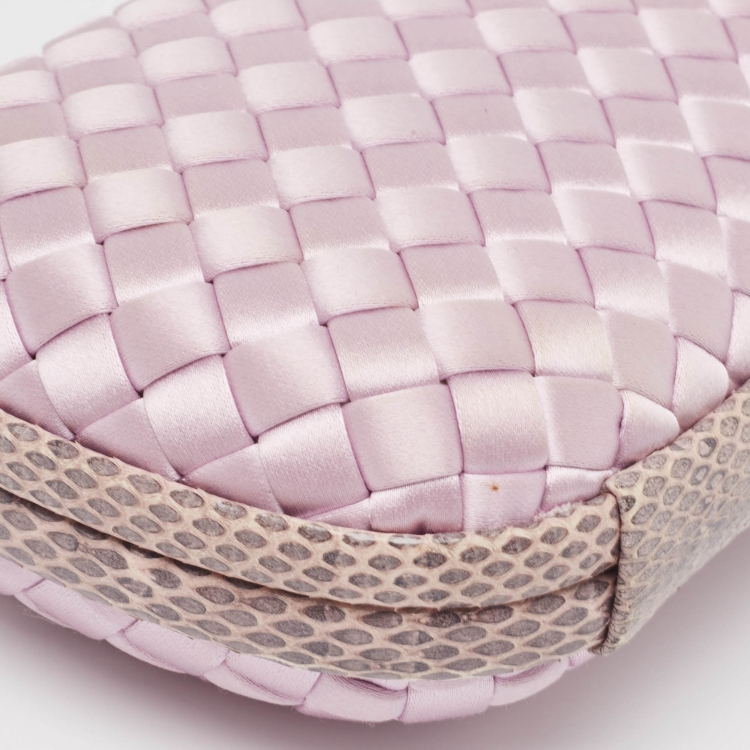 Pre Owned Bottega Veneta Lavender Intrecciato Satin and Watersnake Leather Knot Long Clutch