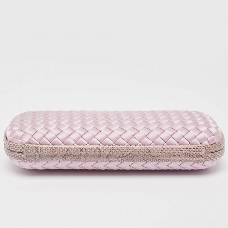Pre Owned Bottega Veneta Lavender Intrecciato Satin and Watersnake Leather Knot Long Clutch