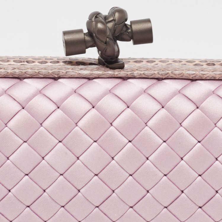Pre Owned Bottega Veneta Lavender Intrecciato Satin and Watersnake Leather Knot Long Clutch