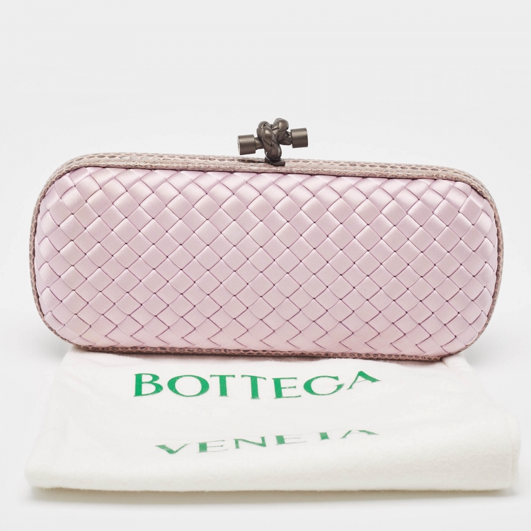 Pre Owned Bottega Veneta Lavender Intrecciato Satin and Watersnake Leather Knot Long Clutch