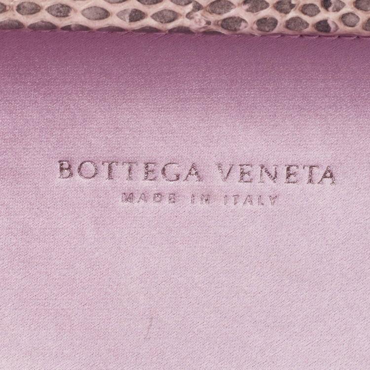 Pre Owned Bottega Veneta Lavender Intrecciato Satin and Watersnake Leather Knot Long Clutch