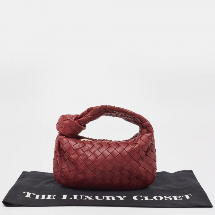Pre Owned Bottega Veneta Dark Red Intrecciato Leather Mini Jodie Hobo
