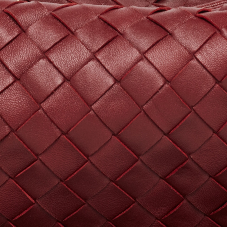 Pre Owned Bottega Veneta Dark Red Intrecciato Leather Mini Jodie Hobo