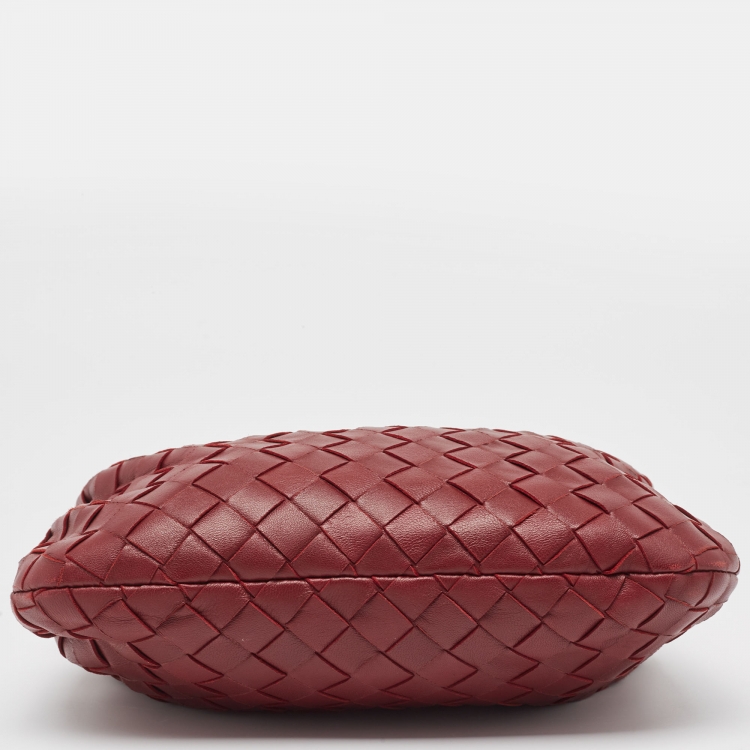 Pre Owned Bottega Veneta Dark Red Intrecciato Leather Mini Jodie Hobo
