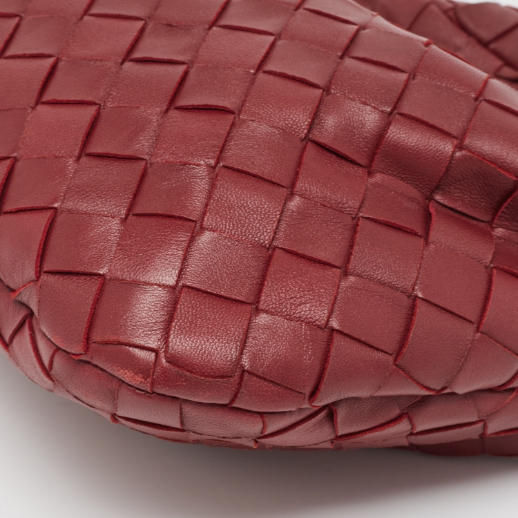 Pre Owned Bottega Veneta Dark Red Intrecciato Leather Mini Jodie Hobo