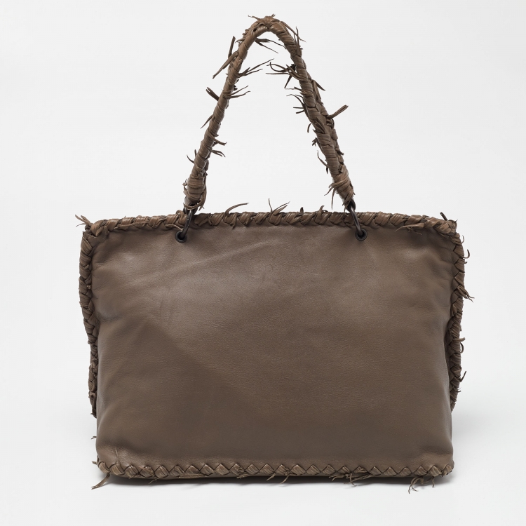 Pre Owned Bottega Veneta Beige Intrecciato Leather Top Handle Bag