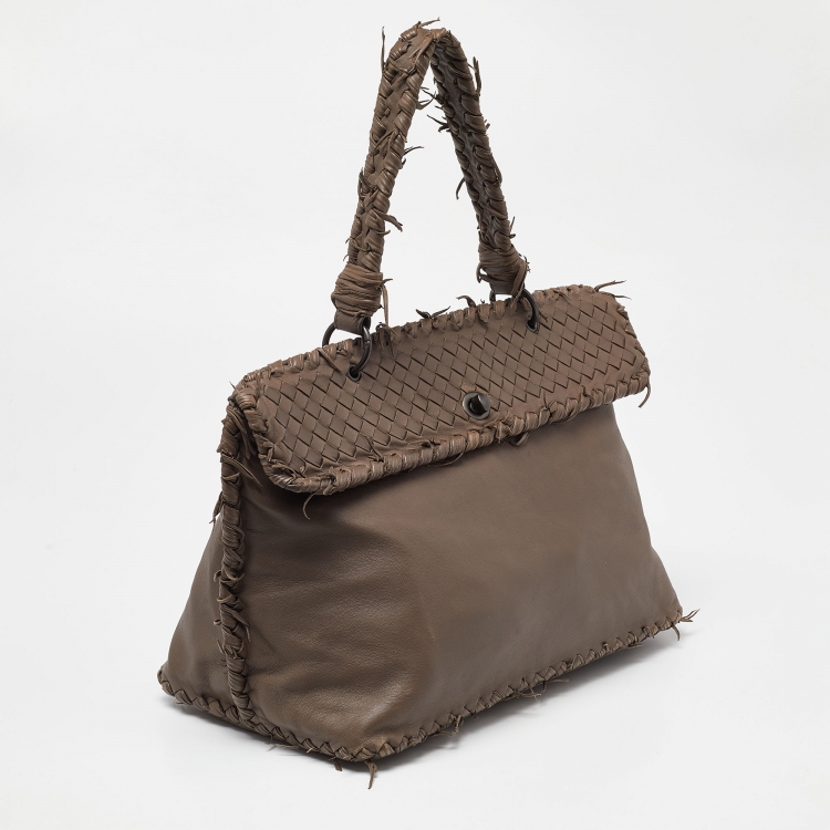 Pre Owned Bottega Veneta Beige Intrecciato Leather Top Handle Bag