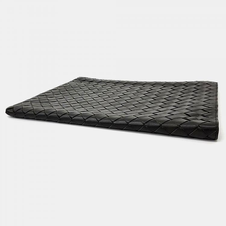 Pre Owned Bottega Veneta Deep Khaki Leather Mesh Clutch Bag