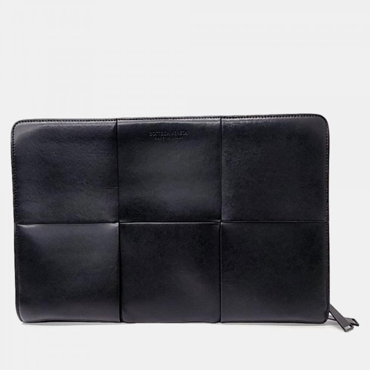 Pre Owned Bottega Veneta Black Leather Mesh Clutch Bag