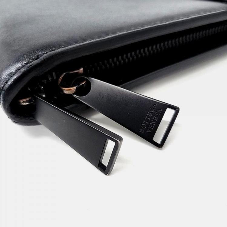 Pre Owned Bottega Veneta Black Leather Mesh Clutch Bag