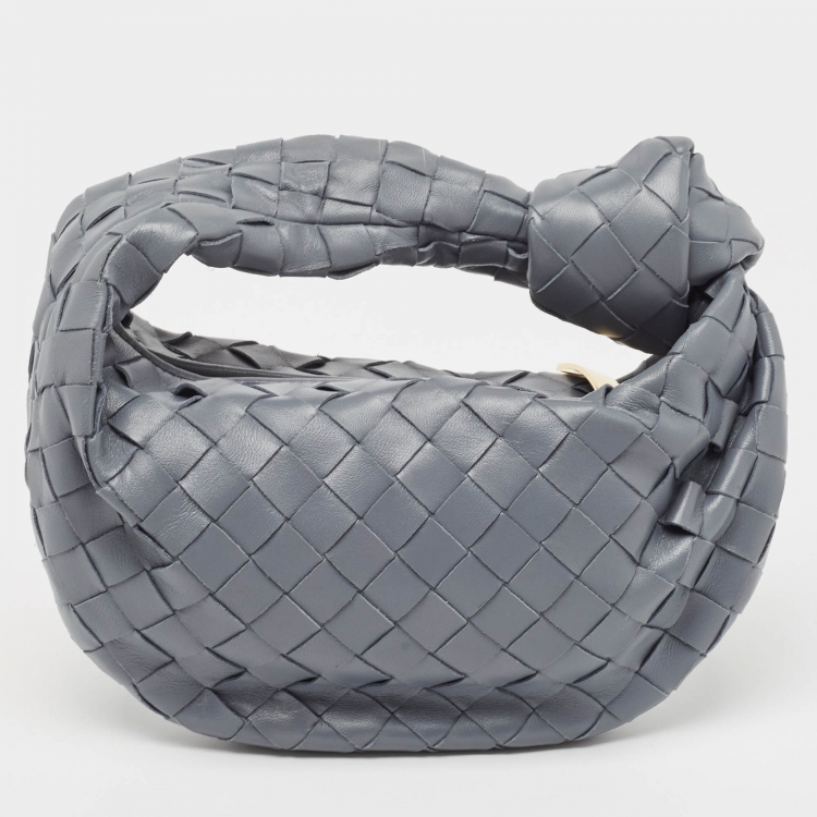 Pre Owned Bottega Veneta Ash Grey Intrecciato Leather Mini BV Jodie Bag