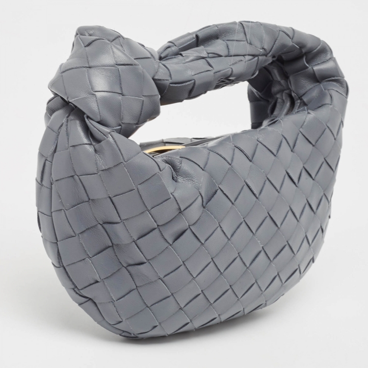 Pre Owned Bottega Veneta Ash Grey Intrecciato Leather Mini BV Jodie Bag