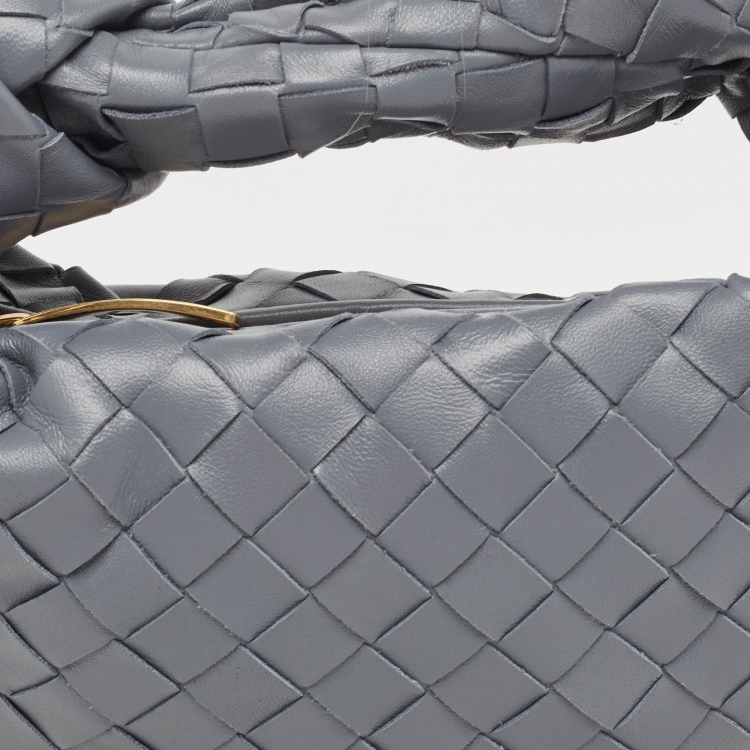 Pre Owned Bottega Veneta Ash Grey Intrecciato Leather Mini BV Jodie Bag