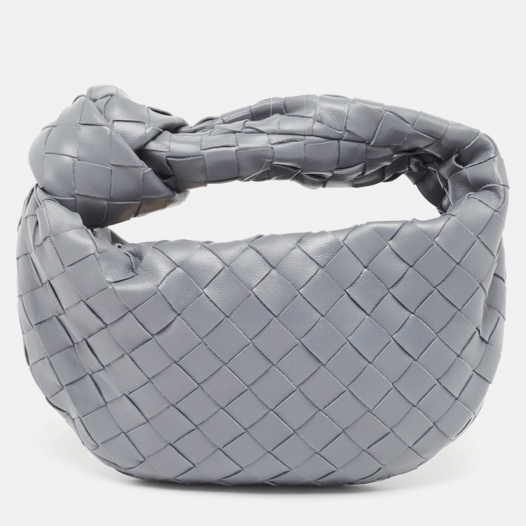 Pre Owned Bottega Veneta Ash Grey Intrecciato Leather Mini BV Jodie Bag